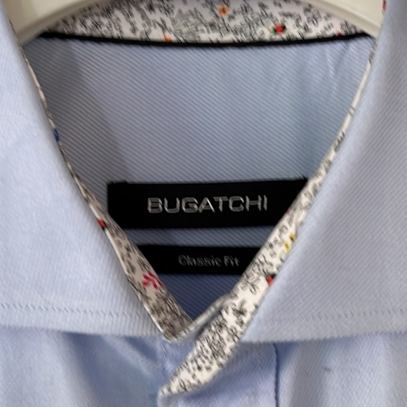 BUGATCHI | Cotton Classic Fit Light Blue Button Front Shirt Floral Flip Cuff - Picture 4 of 9